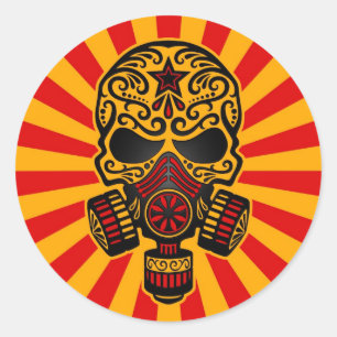 Sticker Rond Crâne apocalyptique de sucre de courrier rouge et
