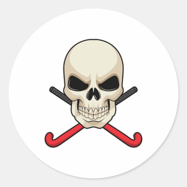 Sticker Rond Crâne au hockey avec chauve-souris de hockey (Devant)