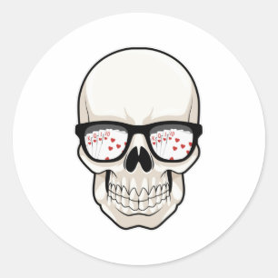 Sticker Rond Crâne au Poker avec lunettes de soleil