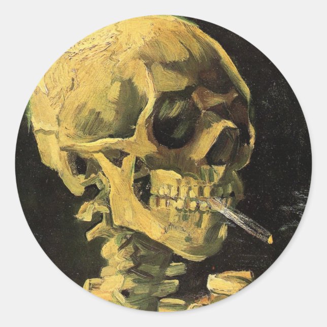 Sticker Rond Crâne avec cigarette brûlante par Vincent van Gogh (Devant)