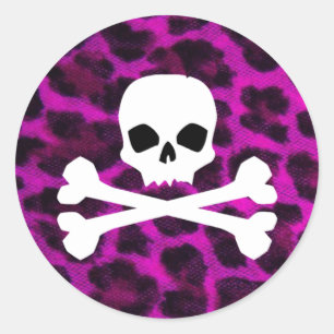Sticker Rond Crâne avec Empreinte de léopard pourpre