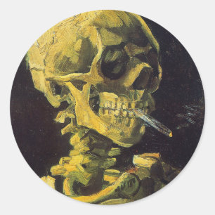 Sticker Rond Crâne avec la cigarette brûlante