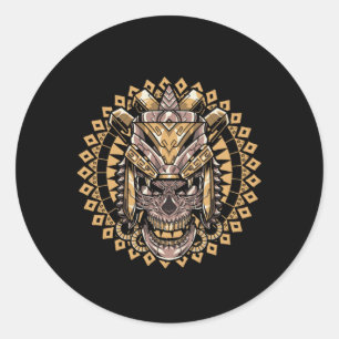 Sticker Rond Crâne Aztèque Guerrier Culture Maya Civilisation I