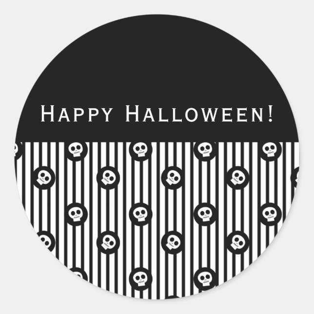 Sticker Rond Crâne blanc et noir Pois et rayures (Devant)