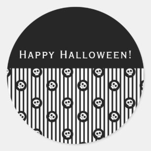 Sticker Rond Crâne blanc et noir Pois et rayures