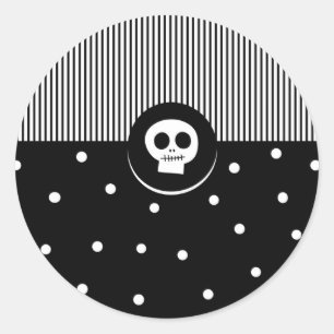 Sticker Rond Crâne blanc et noir Pois et rayures