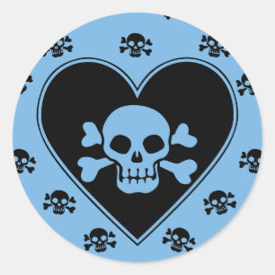 Sticker Rond Crâne bleu dans le coeur