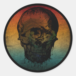 STICKER ROND CRÂNE CADEAU HORREUR HALLOWEEN VINTAGE 