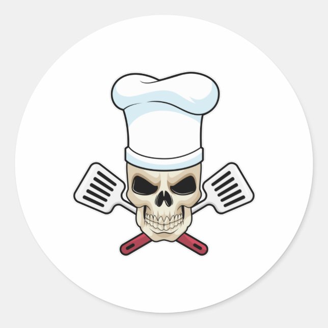 Sticker Rond Crâne comme cuire avec casquette de Cuisine (Devant)