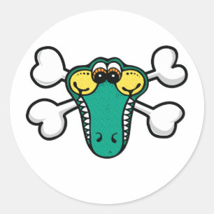 Sticker Rond Crâne crocodile et os croisés