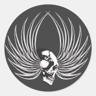 Sticker Rond Crâne croisé avec ailes
