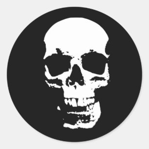 Sticker Rond Crâne d'art pop noir et blanc