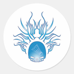 Sticker Rond Crâne de Badminton