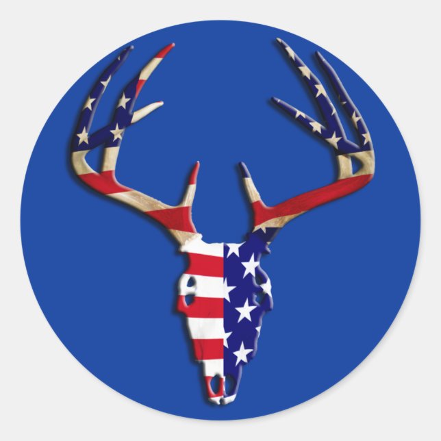 Sticker Rond Crâne de chasse aux cerfs patriotique (Devant)