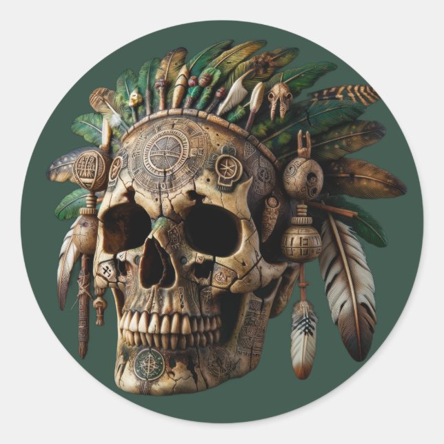 Sticker Rond Crâne de clan tribal (Devant)