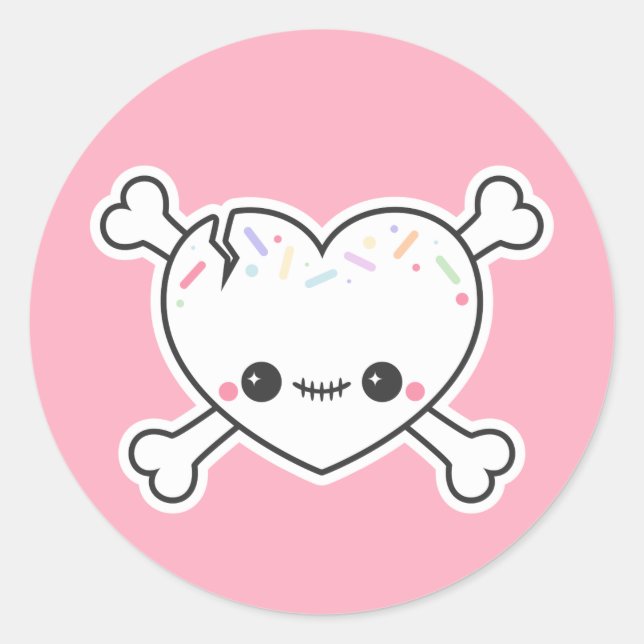 Sticker Rond Crâne de coeur de Pastel Grunge Cute (Devant)