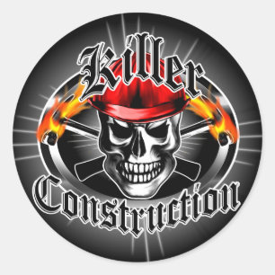 Sticker Rond Crâne de construction 3 avec Casquette dur rouge