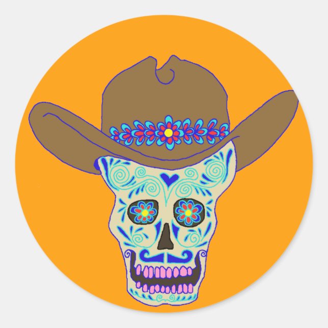 Sticker Rond crâne de cowboy, Dia de los Muertos (Devant)