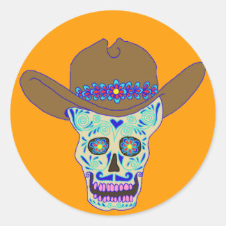 Sticker Rond crâne de cowboy, Dia de los Muertos
