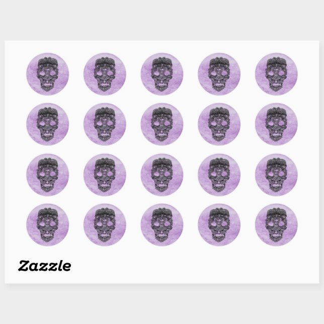 Sticker Rond Crâne de dentelle noire Sceau Mariage gothique vio (Feuille)