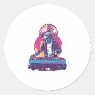 Sticker Rond Crâne de DJ de mariage � Squelette de fête formel 
