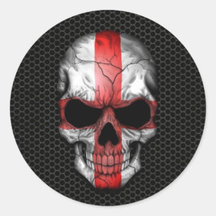 Sticker Rond Crâne de drapeau anglais sur maille d'acier