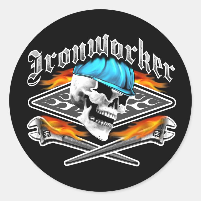 Sticker Rond Crâne de ferronnier et clés de soudure (Devant)