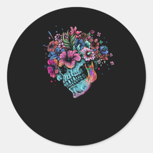 Sticker Rond Crâne de fleurs