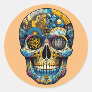Sticker Rond Crâne de géométrie sacrée