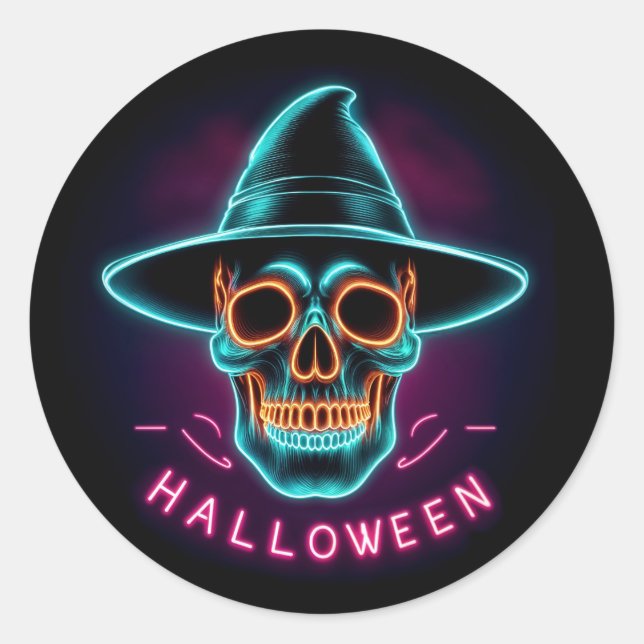 Sticker Rond crâne de néon d'Halloween (Devant)
