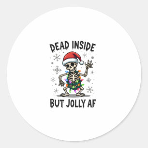 Sticker Rond Crâne de Noël Paix Mort à l'Intérieur Mais Joyeux