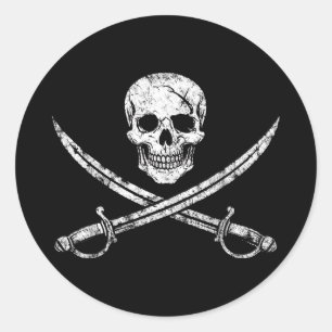 Sticker Rond Crâne de pirate os croisés épée jolly roger