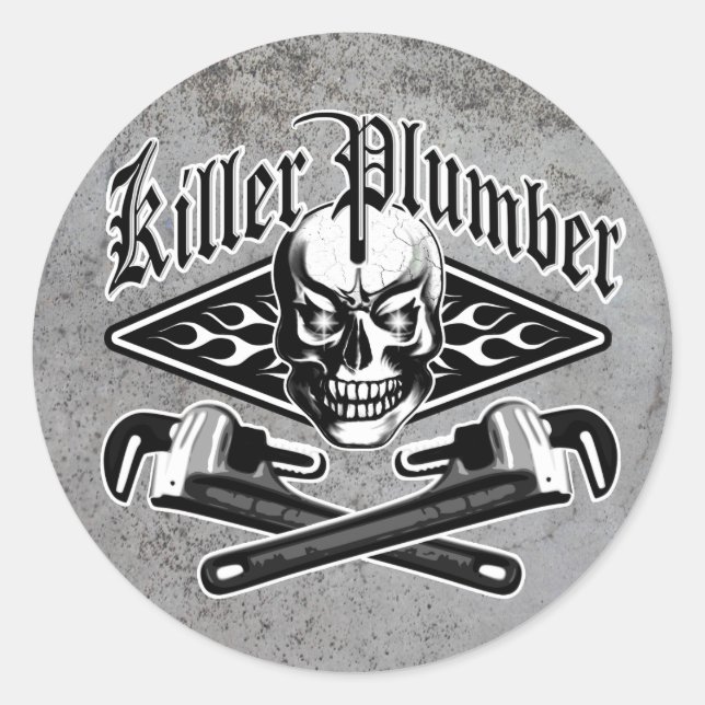 Sticker Rond Crâne de plomberie : plombier tueur 3.1 (Devant)