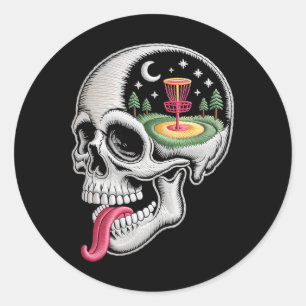 Sticker Rond Crâne de rêve drôle amateur de disc golf père Husn