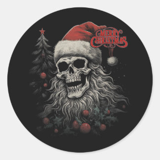 Sticker Rond Crâne de squelette Noël joyeux drôle Santa apparié