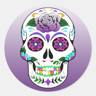 Sticker Rond Crâne de sucre Halloween Lime vert pourpre