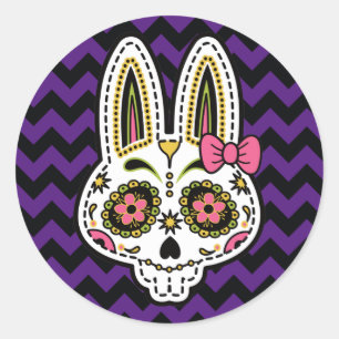 Sticker Rond Crâne de sucre Halloween Pâques Jour de lapin mort