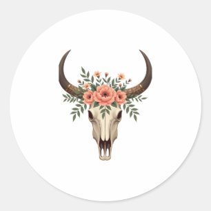 Sticker Rond Crâne de taureau floral vintage Bohème occidental