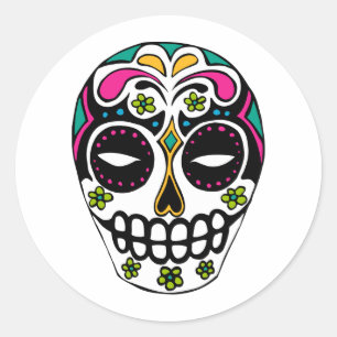 Sticker Rond Crâne décoré de sucre