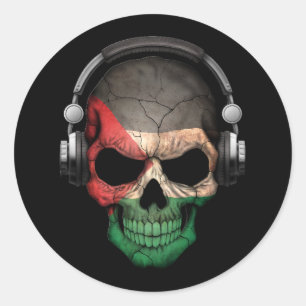 Sticker Rond Crâne Dj palestinien personnalisable avec casque