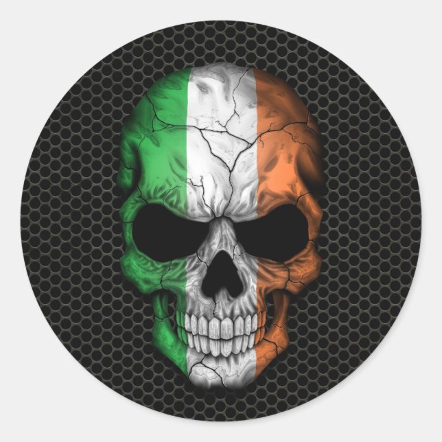Sticker Rond Crâne drapeau irlandais sur acier Mesh Graphic (Devant)