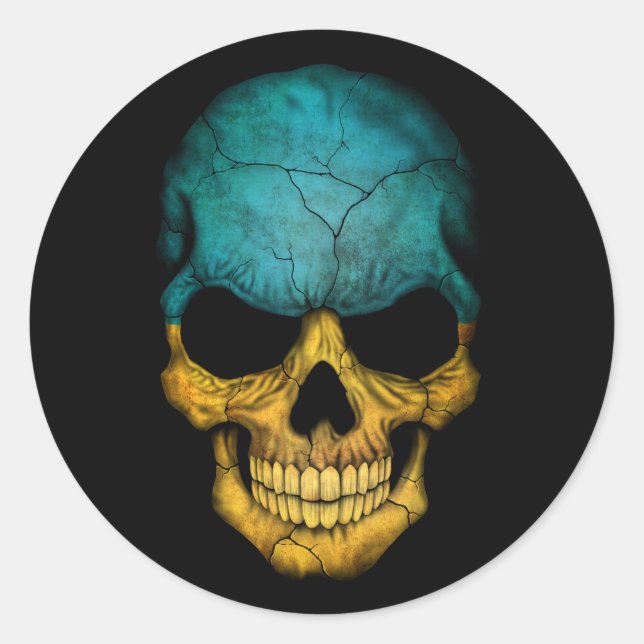 Sticker Rond Crâne drapeau ukrainien personnalisable (Devant)