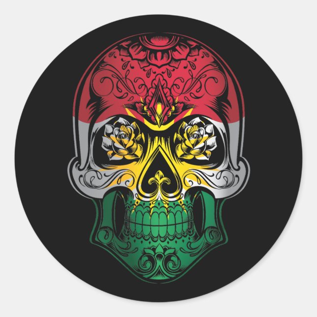 Sticker Rond Crâne du Kurdistan et drapeau Rose (Devant)
