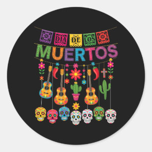Sticker Rond Crâne en sucre suspendu de Dia-De-Los-Muertos