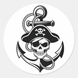 Sticker Rond Crâne et Ancre de pirates audacieux - Conception n