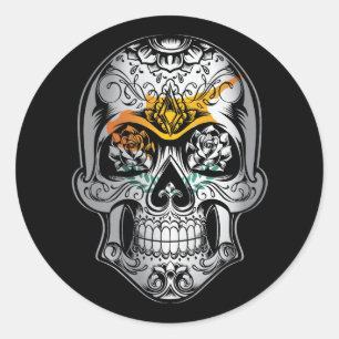 Sticker Rond Crâne et drapeau Rose de Chypre