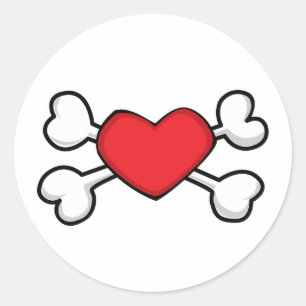 Sticker Rond crâne et os croisés cœur rouge