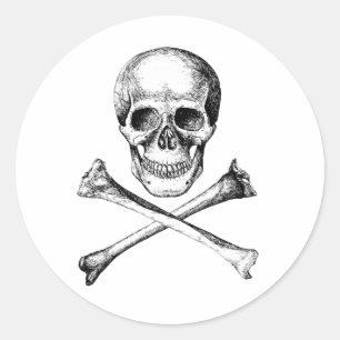 Sticker Rond Crâne et os croisés - gris