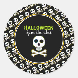 Sticker Rond Crâne et os, fête d'Halloween de Neon