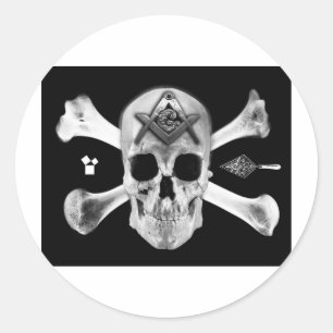 Sticker Rond Crâne et os maçonniques, Carré et boussole, Trowel